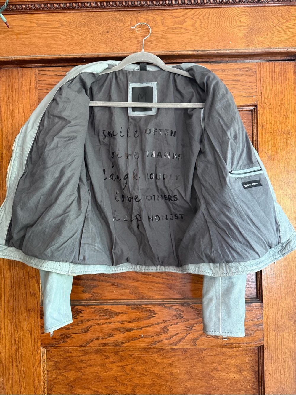 MAURITIUS 100% Lamb Leather Zip Up Moto Jacket Fitted Chic Light Blue Grey US 6 - Picture 7 of 13